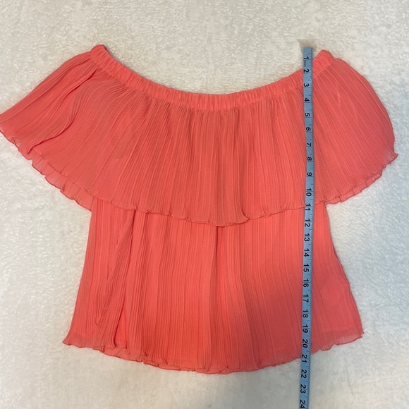 NWT Express Coral Pink Off the Shoulder Ruffle Tiered Lightweight Summer Blouse - Picture 11 of 12